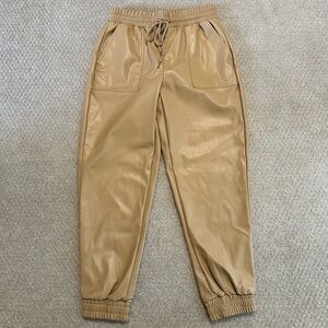 Tan Faux Leather Jogger Pants